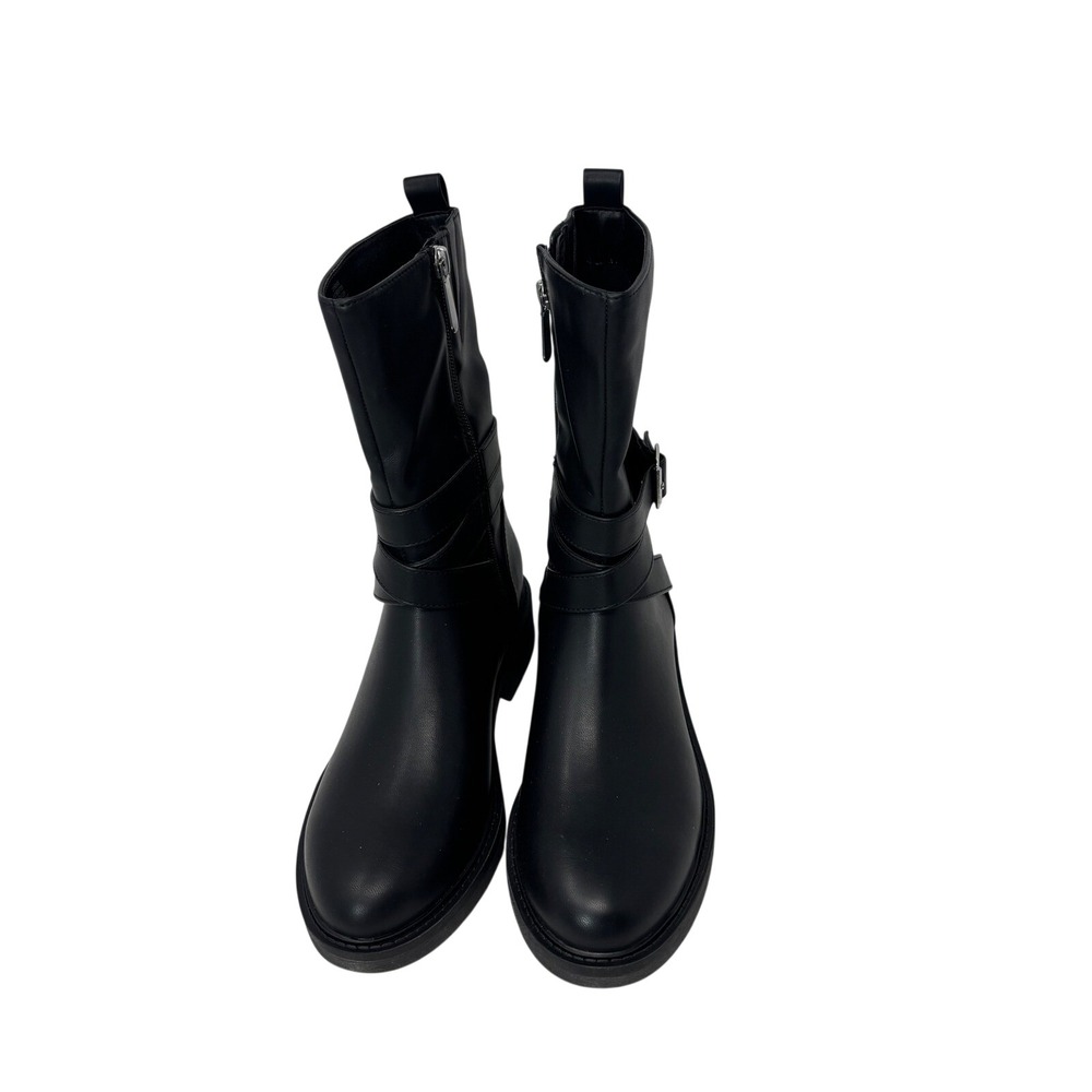 Style & Co Torrinn Black Moto Boots Mid Calf Buckle Zip Lug Sole Size 6.5M NEW